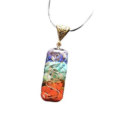 China Hot Sale Fast Selling 7 Chakras Amazon Necklace Vintage Amazon Stone Colorful Natural Stone Healing Pendant Necklace for sale