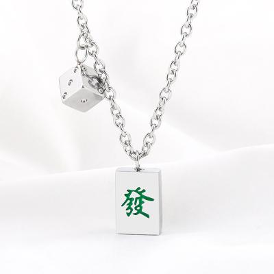 China Wholesale HOT creative titanium steel dice fortune long mahjong necklace men's and women's hip-hop hiphop fashion for sale