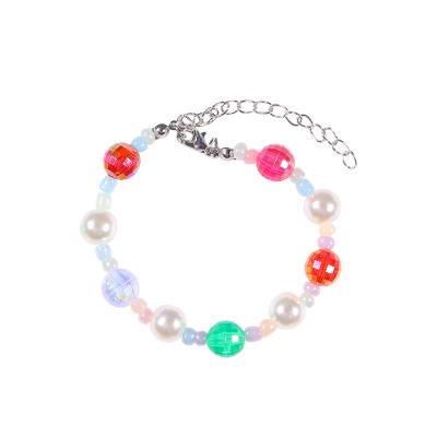 China Romantic hot selling European and American style laser bead necklace candy color pearl chain necklace for sale