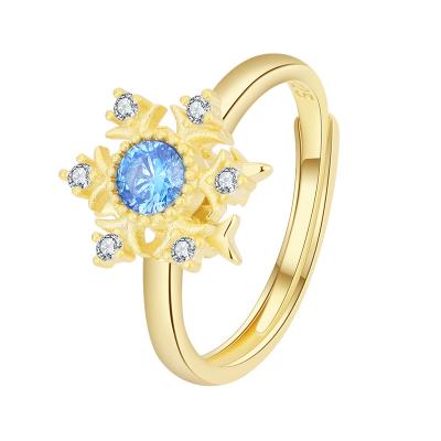 China Trendy Vintage Diamond Inlaid Women's Hand Jewelry S925 Snowflake Ring Sapphire 18K Silver Blue Gold Ring for sale