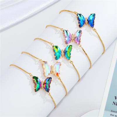 China 2022 New Fashion Casual/Sporty Women Crystal Butterfly Charm Zircon Bracelet Colorful Adjustable For Women'gift for sale