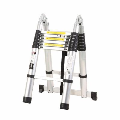 China Telescopic Folding Ladders 4.4m Double Ladder Extension A Type Telescopic Ladder With One Side Balance Bar for sale