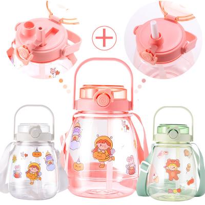 China Large Capacity 1.3L Kids Cute Cartoon Motivational Dual Function Viable Water Bottle Plastic Water Bottle With Straw for sale