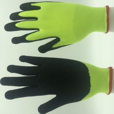 China Three Finger Touch Screen 13G/15G Three Finger Touch Screen Neon Yellow Polyester Sandy Nitrile Coated Full Finger Touch Screen Work Glove for sale