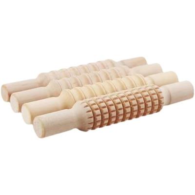 China Sustainable Eco Friendly Natural Solid Wood Embossed Playdough Wooden Baking Tools Long Pin for sale