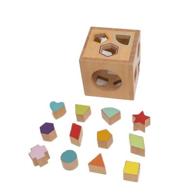 China Eco-Friendly Baby Activity Cube Shape Matching Box Toy Montessori Wooden Sorting Game Preschool Educational Learning Toy for sale