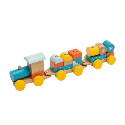 China 2022 Eco-Friendly Hot Sale Stacking Blocks Train Wooden Vehicle Set Educational Combination Toys 20Pcs For Children for sale