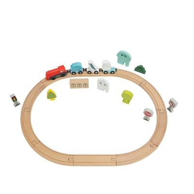 China Naturally Wooden Battery Operated Railway Constructor Environmentally Friendly Transportation 26pcs Train Track Set for Kids Boys and Girls for sale