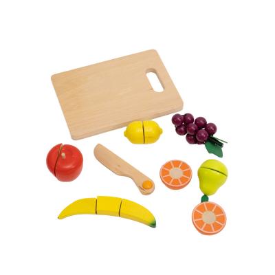 China 8pcs Eco-friendly Wooden Cutting Fruit Vegetables Food Play Toy Set Kitchen Fruit Series Wooden Pretend Cutting Play Food Toy For Toddlers for sale