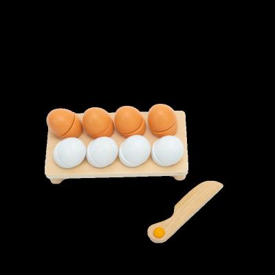 China Eco-friendly Solid Wooden Kids Role Play Toy Set Kitchen Egg Interesting Series Of Wooden Eggs Pretend Cut Play Food Toy For Toddlers for sale