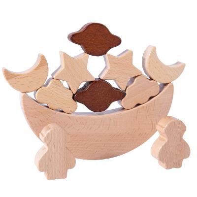 China Eco-Friendly Montessori Educational Toy Solid Wood Stars Moon Stacked Blocks Balance Building Block Educational Toy for Toddlers for sale