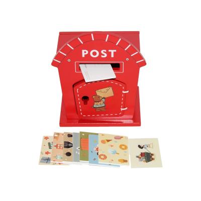 China Mini Wooden Mailbox Bear Pattern Intelligence Postcards Developing Red Box Mini House Decoration for Kids and Adults for sale