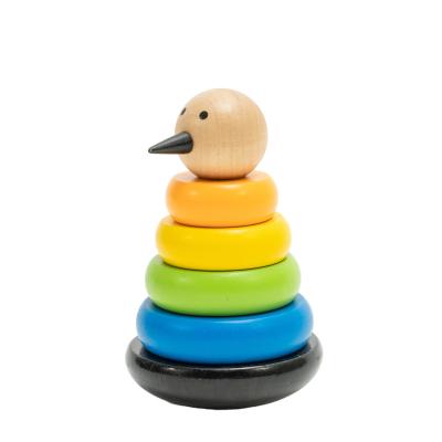 China Eco-Friendly Solid Design Wooden Toy Tower Stacker Matching Wood Stacking Rings Educational Woodpecker and Color Recogniteion for Toddlers for sale