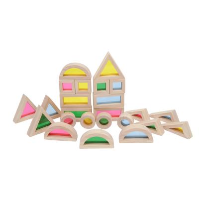 China FSC Beech Wood Eco-friendly Solid Wood Rainbow Colorblock Montessori Acrylic Stacking Geometry Shape Wooden Acrylic Blocks For Kids for sale