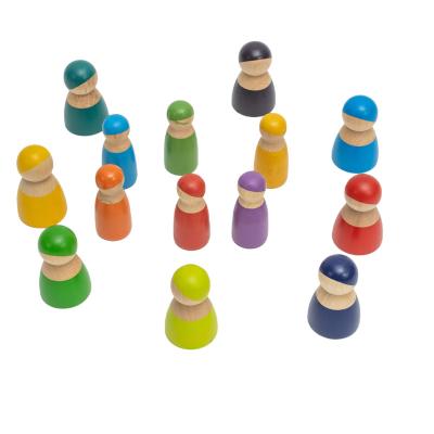 China New Arrival Eco-friendly Cute Design Colorful Dolls Pretend Wooden Puppet 14Pcs For Kids for sale