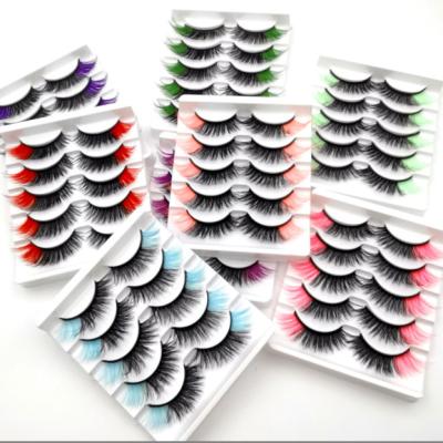 China Long Natural Dense Single Fan Color Mink Eye Lashes Suit And Artistic Eyelashes For Fahsin Party Or Halloween for sale