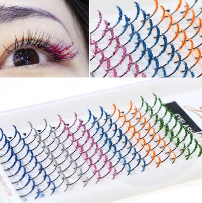 China Protein Filament OEM Single Lashes Color Glitter Lash Trays Individual Glitter Eyelash Mixed Extension for sale