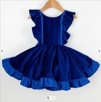 China Wholesale Solid Color Ruffle Sleeve Soft And Stretchy And Deep Enough Sleeveless Babies Dresses Boutique Velvet Cotton Dress for sale