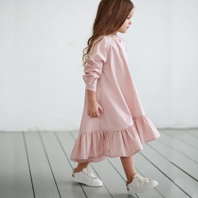 China 2022 fashion boutique long sleeve anti-static canvas baby girls dress loose ruffle baby pirouette canvas dress for sale