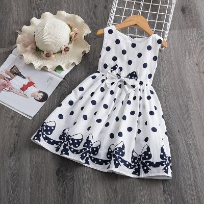 China Anti-Static Girls Bow Dress Polka Dot Summer Casual Clothes Kids Baby Sleeveless Dress Clothes for sale