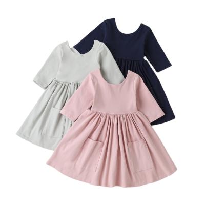 China Anti-wrinkle Kids Fall Wear Manufacturers Solid Color 95% Cotton Eco-friendly Daily Living Dress For Girl for sale