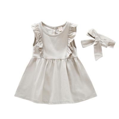 China Breathable OEM Accepted Solid Color Ruffle Sheath Dress Kids Girl Cotton Dresses for sale