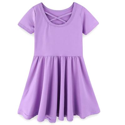 China Solid Color Anti-Static Skater Sleeve Shorts Cotton Casual Twirly Dress for sale