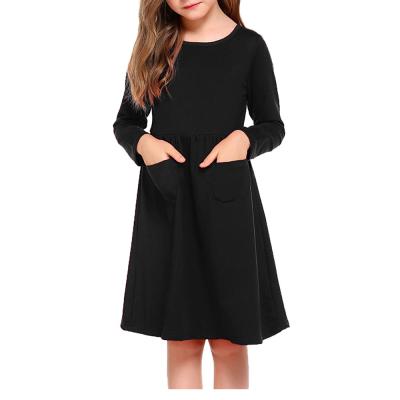 China Girls Anti-Static Dresses Short Sheath Casual Solid Color Skater Twirly Dress With Pockets for sale