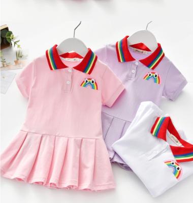 China Boutique Anti-static Wholesale Qualitative Equipment Girl's Lovely 100% Summer Cotton Polo Collar Printing Dress for sale