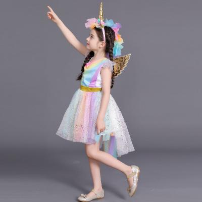 China Princess Rainbow Cosplay Kids Anti-Static Customized Breathable Tutu Unicorn Dress For Kids for sale