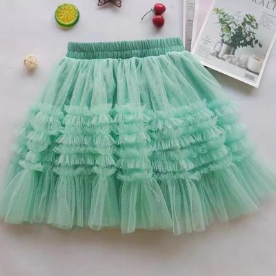 China 2022 Spring Summer Girls' Skirt Good Quality Anti-wrinkle Tulle Mesh Ruffle Gown Skirt Casual Tutu Skirt for sale