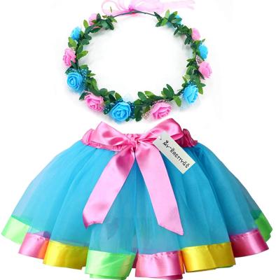 China Pleat Patchwork Girls Mini Skirt Set Tutu Layered Ballet Tulle Dress Breathable Skirts for sale