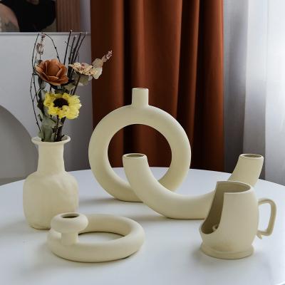 China Industrial Nordic Minimalist White Ceramic Vase Living Room Decoration Ornaments For Home Decor for sale