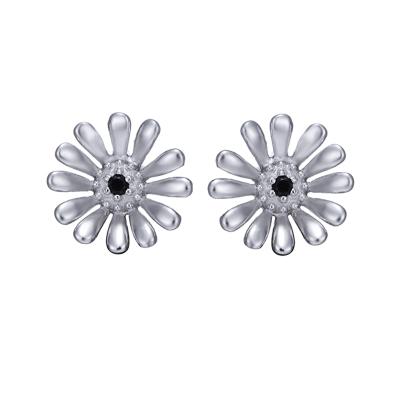 China Cute XZY 925 Sterling Silver Daisy Earrings Popular Studs With Black CZ Plating And Rhodium Or Gold Plated for sale