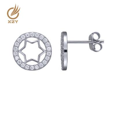 China FASHIONABLE Wholesale Price Round Star Shape 925 Sterling Silver Minimalist CZ Stud Earring For Men/Women for sale