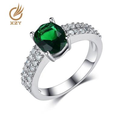 China FASHIONABLE XZY supply Emerald Glass And Zirconia Ring 925 Sterling Silver Jewelry Fashion Ring for sale