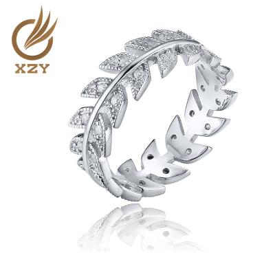 China Romantic 925 Silver Full Leaf Ring with CZ and Rhodium Plated for sale