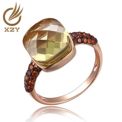 China XZY 925 CLASSIQUE luxury classic engagement ring w/faceted sterling silver cut stone and two-tone rose gold and black plated for sale