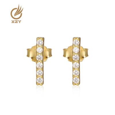 China XZY Simple Design Romantic Wholesale Women's Zircon 925 Sterling Silver Zircon Studs Stripe Bar Earrings for sale