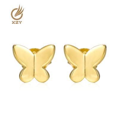 China Lovely Design 1.12g Butterfly Women's Romantic Gold Plated Stud Earrings 925 Sterling Silver Stock For Daily Wearing for sale