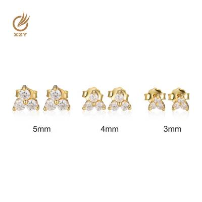 China XZY Fashion Design 3/4/5mm Wholesale Romantic Elegant Size 3 Zircon Stud Earrings 925 Sterling Gold Plated for sale