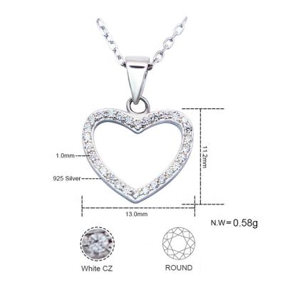 China Simple Design Romantic Fashion With CZ And Rhodium Plated Heart 925 Sterling Silver Pendant For Party for sale