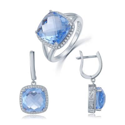 China Factory supply TRENDY crystal with silver CZ stone huggie hook earrings and rings 925 jewelry set for women for sale