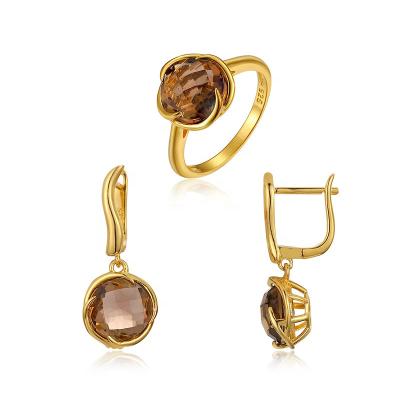 China Factory supply TRENDY with stone fashionable jewelry set 925 sterling silver 18k goldplated earrings and rings for sale