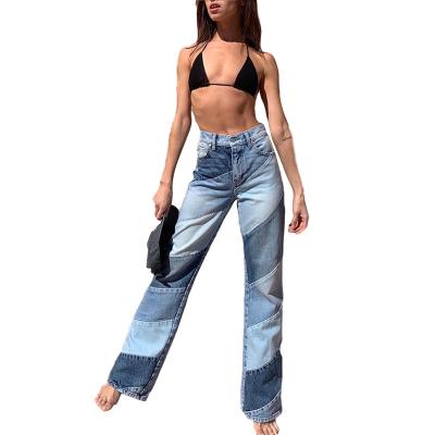 China Wholesale Fashion QUICK DRY Zipper Button High Waisted Patchwork Straight Slim Wide Leg Jeans Women for sale