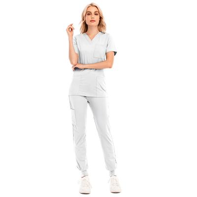 China Female Hospital Nurse Uniform Lab Operator Short Sleeve Hospital Coveralls Coat Pants for sale