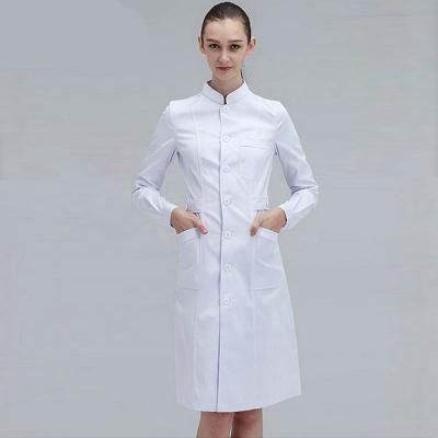 China Hospital Beautician Lab Coat Mid Length Clothing Women Salon Uniform White Coat Scrubs Spa Uniforms Long Sleeve Work Doctor Uniforms for sale