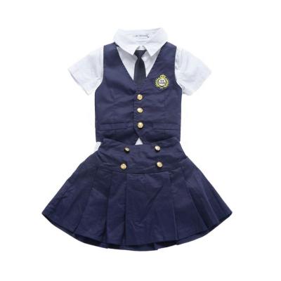 China Japanese School Uniforms Set Cotton Navy Blue School Children Student Costume For Girls Boys Vest Shirt Skirt Shorts Custom Made for sale