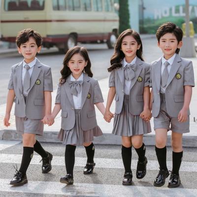 China Korean Japanese School Kid School Uniform For Girls Boys Suit Blazer Coat Trims Pleated Shorts Clothes Ties Outfit Set Custom for sale