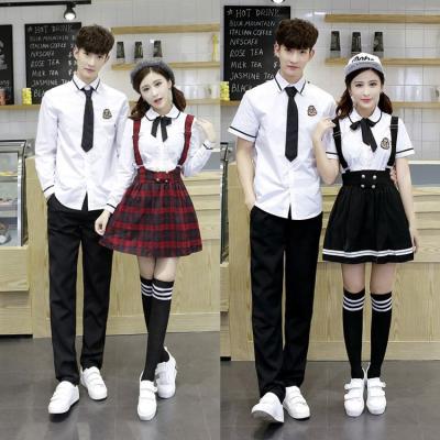 China Hot Korean Japanese Cotton Sailor Suit For Women Jk Navy School Girls School Uniform Plaid Shirt+Plaid White Straps Border Custom Made for sale